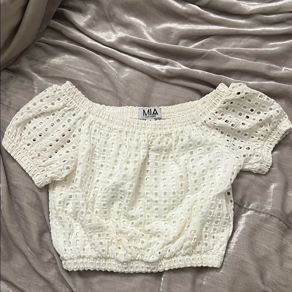 MIA girls White Eyelet Off-Shoulder Top